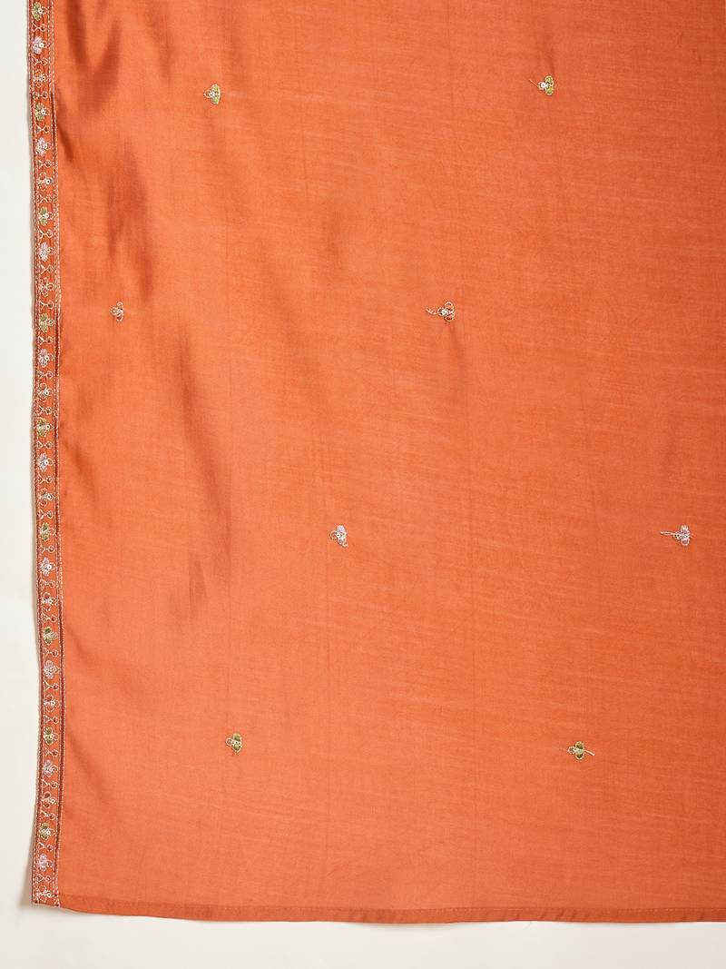 Elegant orange roman embroidered kurti pant set