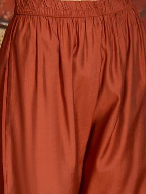 Elegant rust orange roman embroidered kurti pant set 7