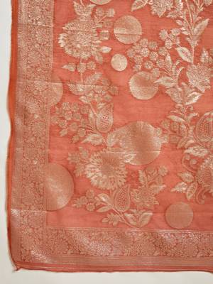 Elegant rust orange roman embroidered kurti pant set 8