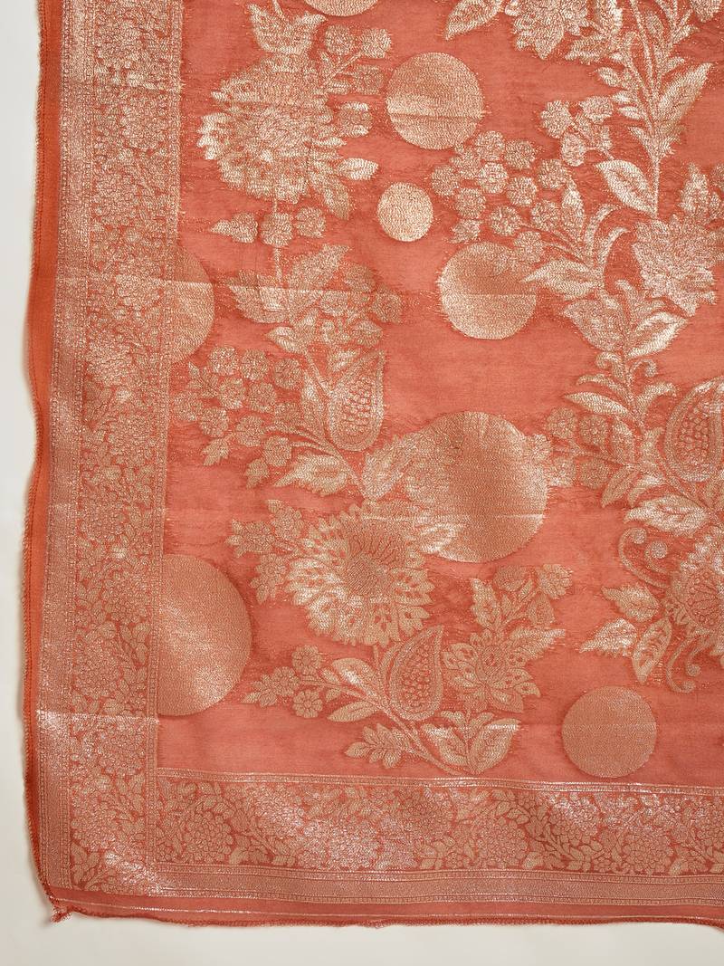 Elegant rust orange roman embroidered kurti pant set