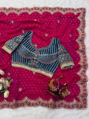 Red Color Sequance and Zari Embroidery Work Satin Saree 2