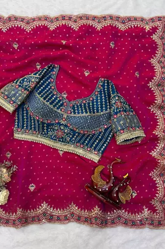 Red Color Sequance and Zari Embroidery Work Satin Saree