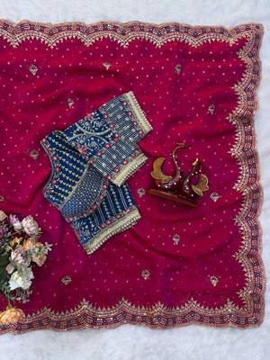 Red Color Sequance and Zari Embroidery Work Satin Saree 3