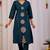 Elegant teal blue premium dabu cotton kurti pant set