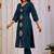 Elegant teal blue premium dabu cotton kurti pant set