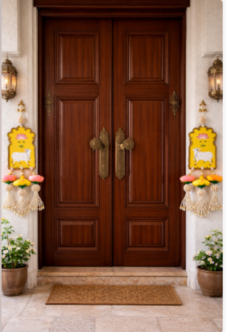 handmade cow design lotus mdf door hanging traditional festive decoration pack of 2