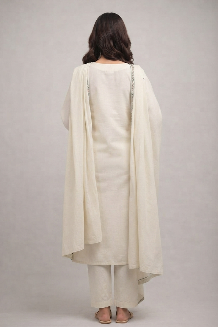 Fawn printed kurta set with dupatta