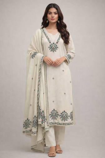 Fawn printed kurta set with dupatta