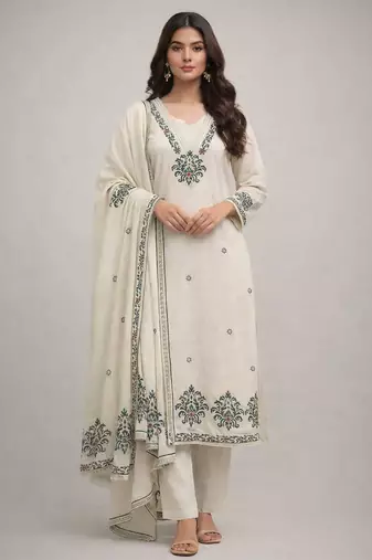 Fawn printed kurta set with dupatta