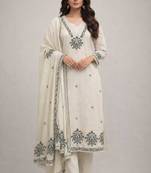 Fawn printed kurta set with dupatta