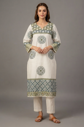 Off-white printed kurta set