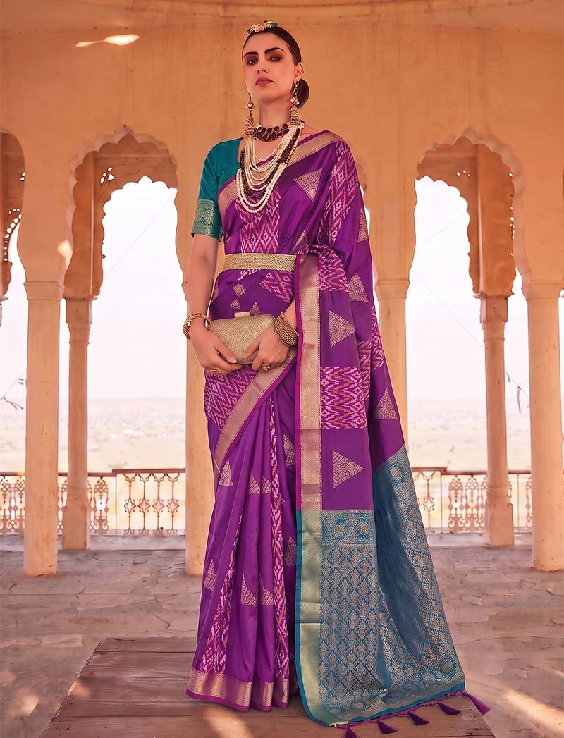 purple colour printed soft silk blend fancy saree with blouse