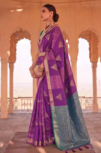 purple colour printed soft silk blend fancy saree with blouse