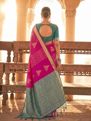 pink colour printed soft silk blend fancy saree with blouse 3