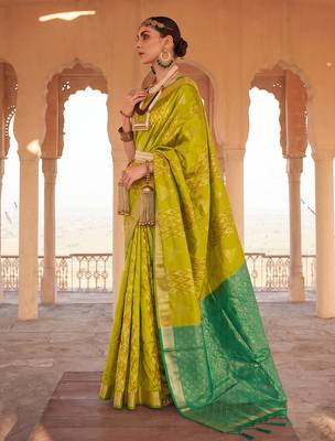 ligth green colour printed soft silk blend fancy saree with blouse 2