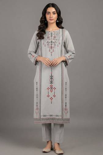 Grey embroidered kurta set