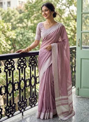 Dusty rose cotton silk blend saree with intricate woven border 1
