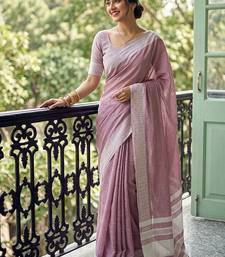 Dusty rose cotton silk blend saree with intricate woven border