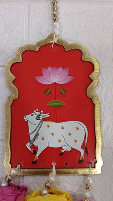 handmade cow mdf door hanging with artificial flowers traditional festive decoration pack of 2 3