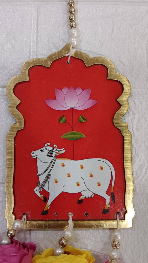 handmade cow mdf door hanging with artificial flowers traditional festive decoration pack of 2