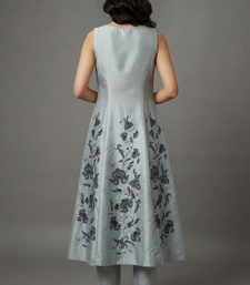 Light grey floral embroidered anarkali kurta set