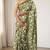 olive green & white chanderi floral printed ready to wear saree
