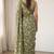 olive green & white chanderi floral printed ready to wear saree