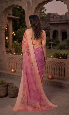 pink & peach chanderi geometric printed ready to wear saree 4