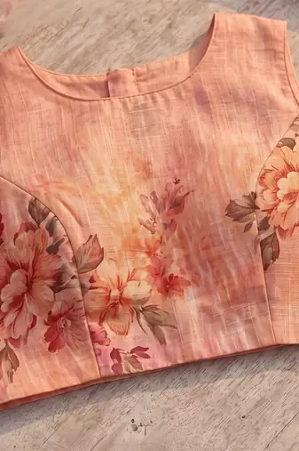 pink & peach chanderi geometric printed ready to wear saree