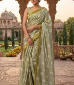 olive green chanderi striped printed ready to wear saree