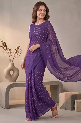 purple chanderi bandhani digital print bollywood saree