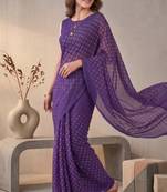 purple chanderi bandhani digital print bollywood saree