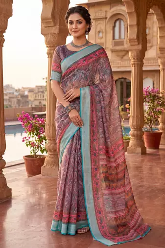 turquoise blue chanderi kalamkari printed ready to wear saree