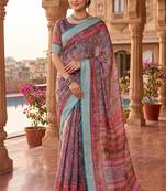 turquoise blue chanderi kalamkari printed ready to wear saree