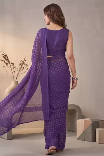 purple chanderi bandhani digital print bollywood saree