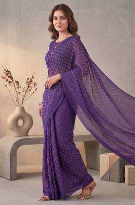purple chanderi bandhani digital print bollywood saree 3