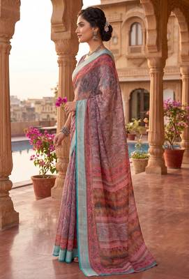 turquoise blue chanderi kalamkari printed ready to wear saree 2