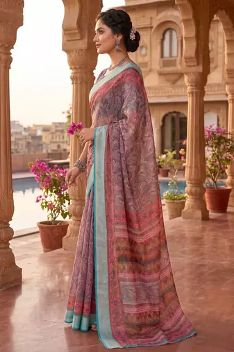 turquoise blue chanderi kalamkari printed ready to wear saree