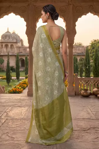 olive green chanderi striped printed ready to wear saree