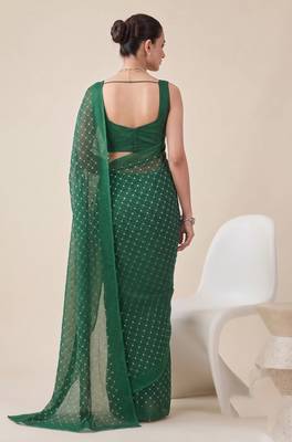 green chanderi dot digital print bollywood saree 1