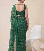 green chanderi dot digital print bollywood saree
