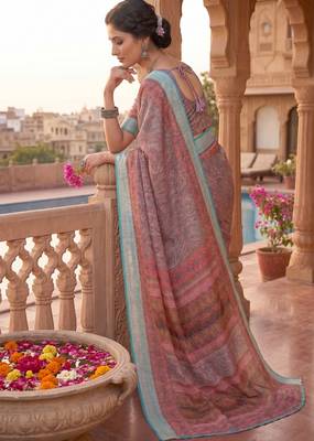 turquoise blue chanderi kalamkari printed ready to wear saree 3