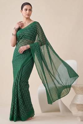 green chanderi dot digital print bollywood saree 2