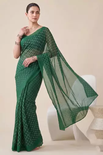 green chanderi dot digital print bollywood saree