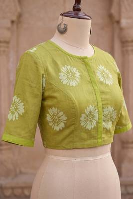 olive green chanderi striped printed ready to wear saree 5