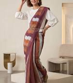 Multicolor linen striped bollywood digital print saree