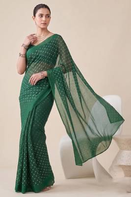 green chanderi dot digital print bollywood saree 3