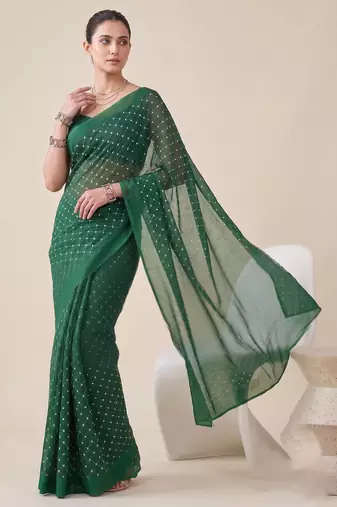 green chanderi dot digital print bollywood saree
