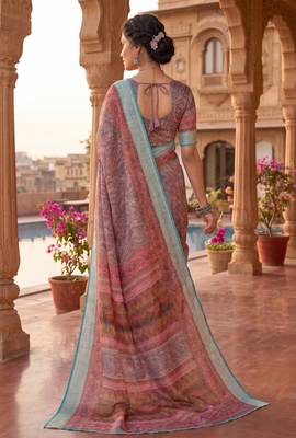 turquoise blue chanderi kalamkari printed ready to wear saree 4