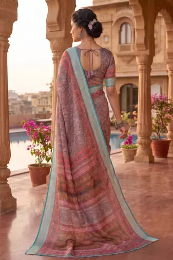 turquoise blue chanderi kalamkari printed ready to wear saree